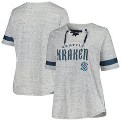 NHL Seattle Kraken Fanatics Women's Plus Size Lace-Up T-Shirt - Heather Gray