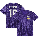 NFL Justin Jefferson Minnesota Vikings Girls Youth Sequin V-Neck Fashion Jersey - Purple discount