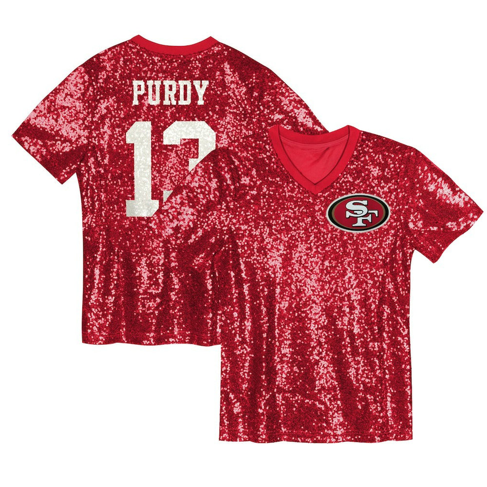 NFL Brock Purdy San Francisco 49ers Girls Youth Sequin V-Neck Fashion Jersey - Scarlet discount