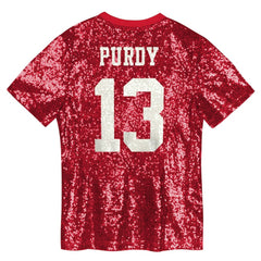 NFL Brock Purdy San Francisco 49ers Girls Youth Sequin V-Neck Fashion Jersey - Scarlet discount
