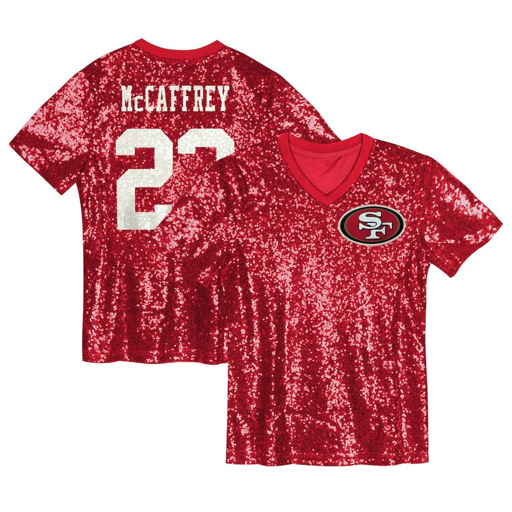 NFL Christian McCaffrey San Francisco 49ers Girls Youth Sequin V-Neck Fashion Jersey - Scarlet cheap