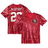 NFL Christian McCaffrey San Francisco 49ers Girls Youth Sequin V-Neck Fashion Jersey - Scarlet cheap