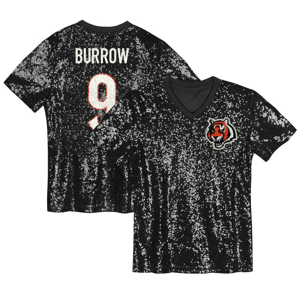 NFL Joe Burrow Cincinnati Bengals Girls Youth Sequin V-Neck Fashion Jersey - Black sale