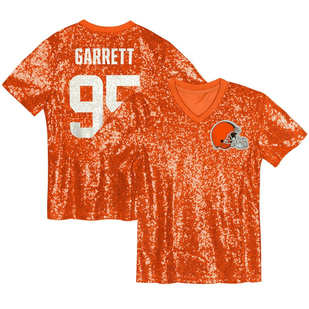 NFL Myles Garrett Cleveland Browns Girls Youth Sequin V-Neck Fashion Jersey - Orange on sale