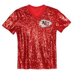 NFL Travis Kelce Kansas City Chiefs Girls Youth Sequin V-Neck Fashion Jersey - Red outlet