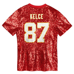 NFL Travis Kelce Kansas City Chiefs Girls Youth Sequin V-Neck Fashion Jersey - Red outlet