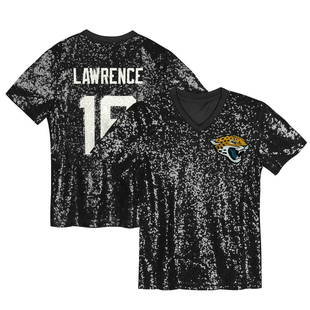 NFL Trevor Lawrence Jacksonville Jaguars Girls Youth Sequin V-Neck Fashion Jersey - Black outlet