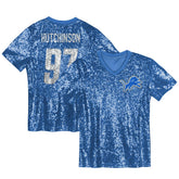 NFL Aidan Hutchinson Detroit Lions Girls Youth Sequin V-Neck Fashion Jersey - Blue discount