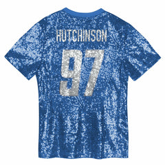 NFL Aidan Hutchinson Detroit Lions Girls Youth Sequin V-Neck Fashion Jersey - Blue discount