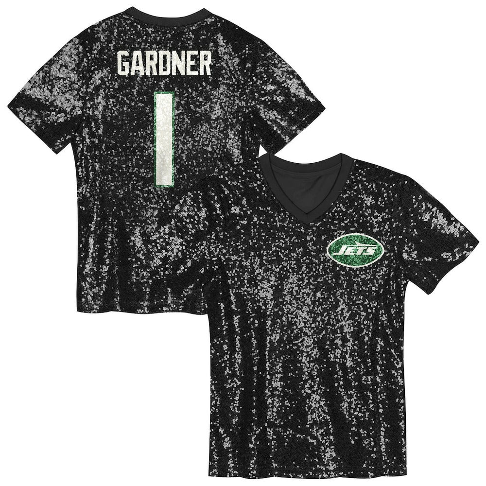 NFL Sauce Gardner New York Jets Girls Youth Sequin V-Neck Fashion Jersey - Black for sale