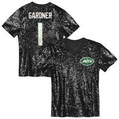 NFL Sauce Gardner New York Jets Girls Youth Sequin V-Neck Fashion Jersey - Black for sale