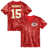NFL Patrick Mahomes Kansas City Chiefs Girls Youth Sequin V-Neck Fashion Jersey - Red discount