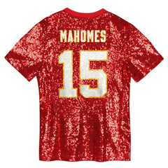 NFL Patrick Mahomes Kansas City Chiefs Girls Youth Sequin V-Neck Fashion Jersey - Red discount
