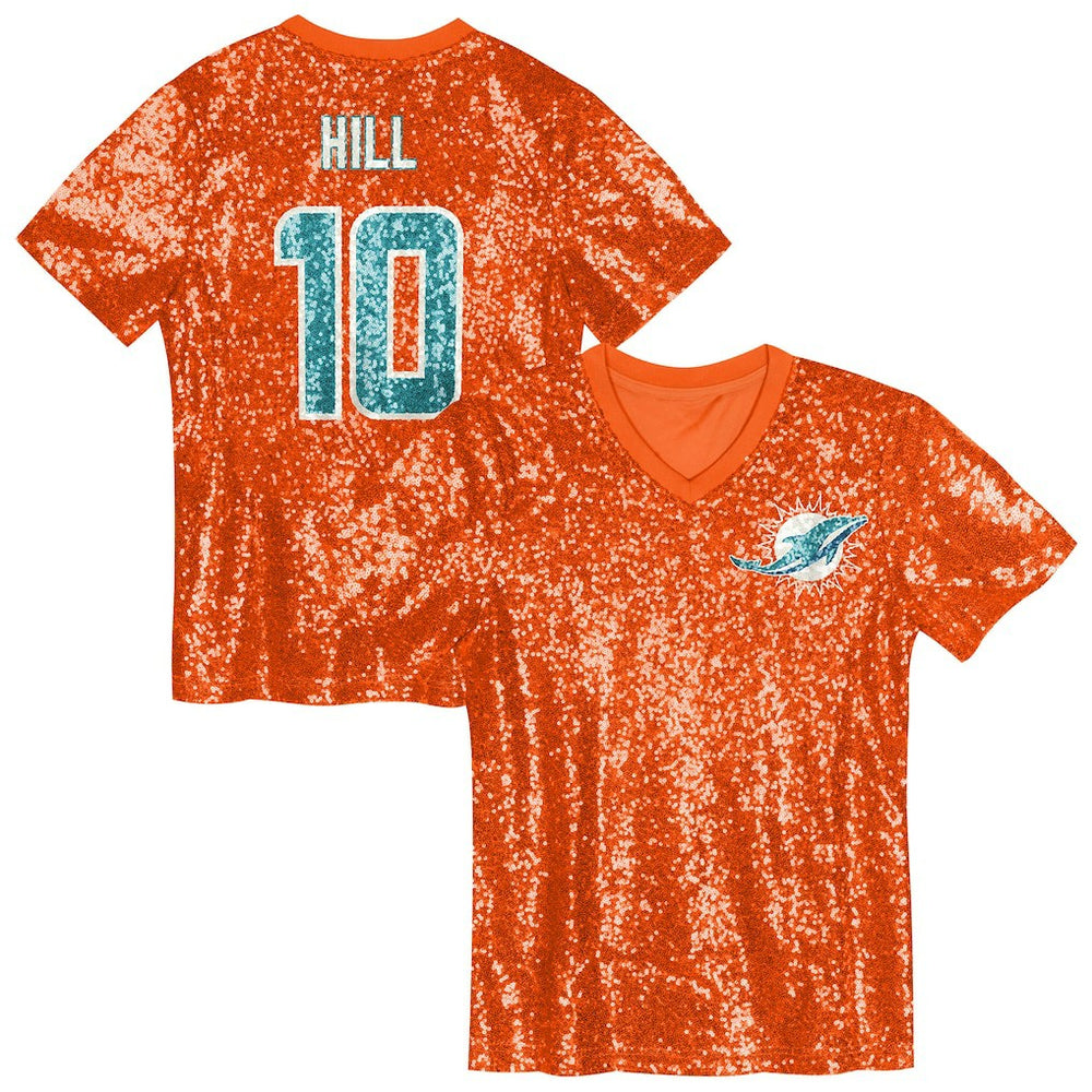 NFL Tyreek Hill Miami Dolphins Girls Youth Sequin V-Neck Fashion Jersey - Orange sale