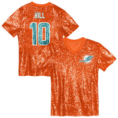 NFL Tyreek Hill Miami Dolphins Girls Youth Sequin V-Neck Fashion Jersey - Orange sale