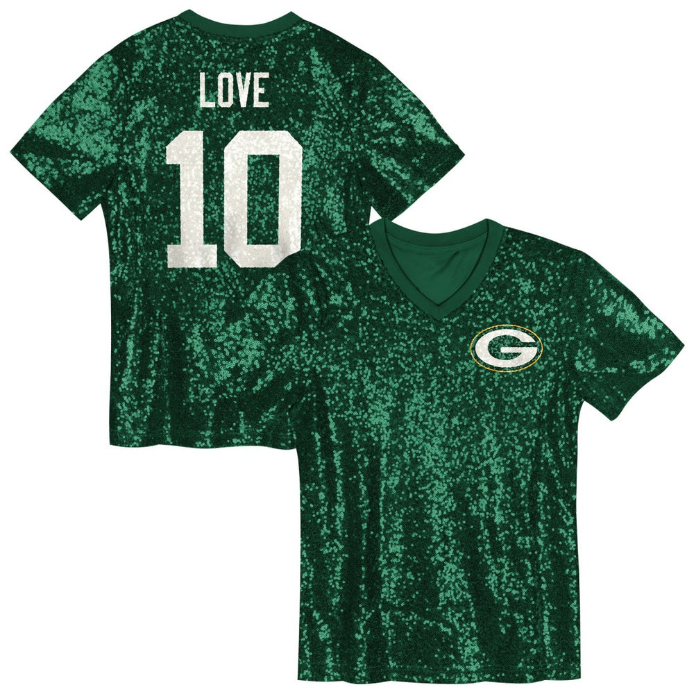 NFL Jordan Love Green Bay Packers Girls Youth Sequin V-Neck Fashion Jersey - Green online
