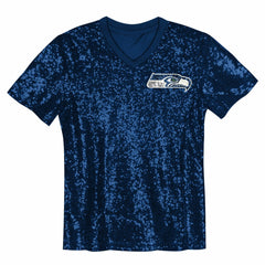 NFL 12 Fan Seattle Seahawks Girls Youth Sequin V-Neck Fashion Jersey - College Navy for sale