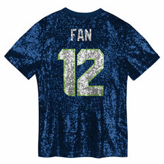 NFL 12 Fan Seattle Seahawks Girls Youth Sequin V-Neck Fashion Jersey - College Navy for sale