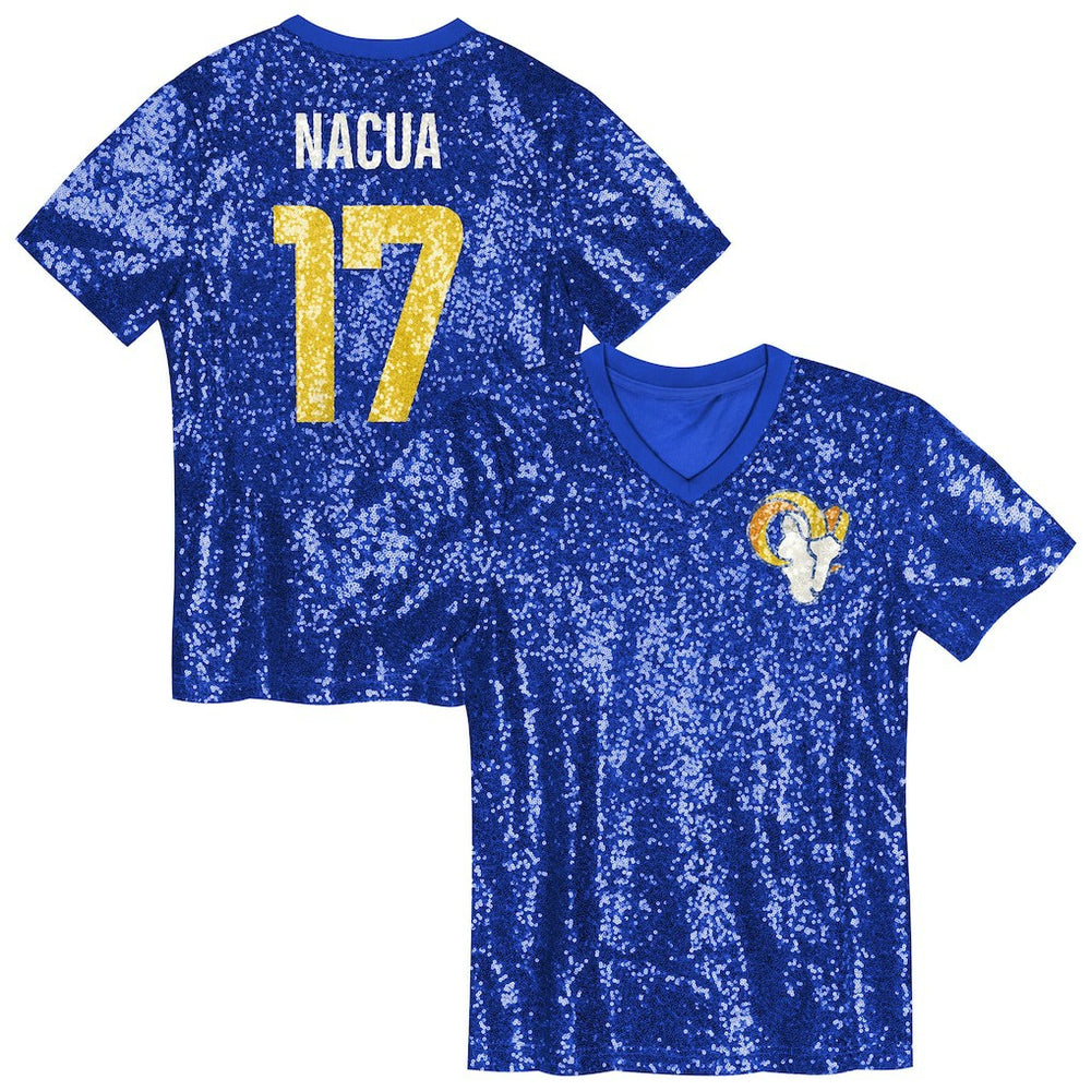 NFL Puka Nacua Los Angeles Rams Girls Youth Sequin V-Neck Fashion Jersey - Royal sale