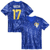 NFL Puka Nacua Los Angeles Rams Girls Youth Sequin V-Neck Fashion Jersey - Royal sale