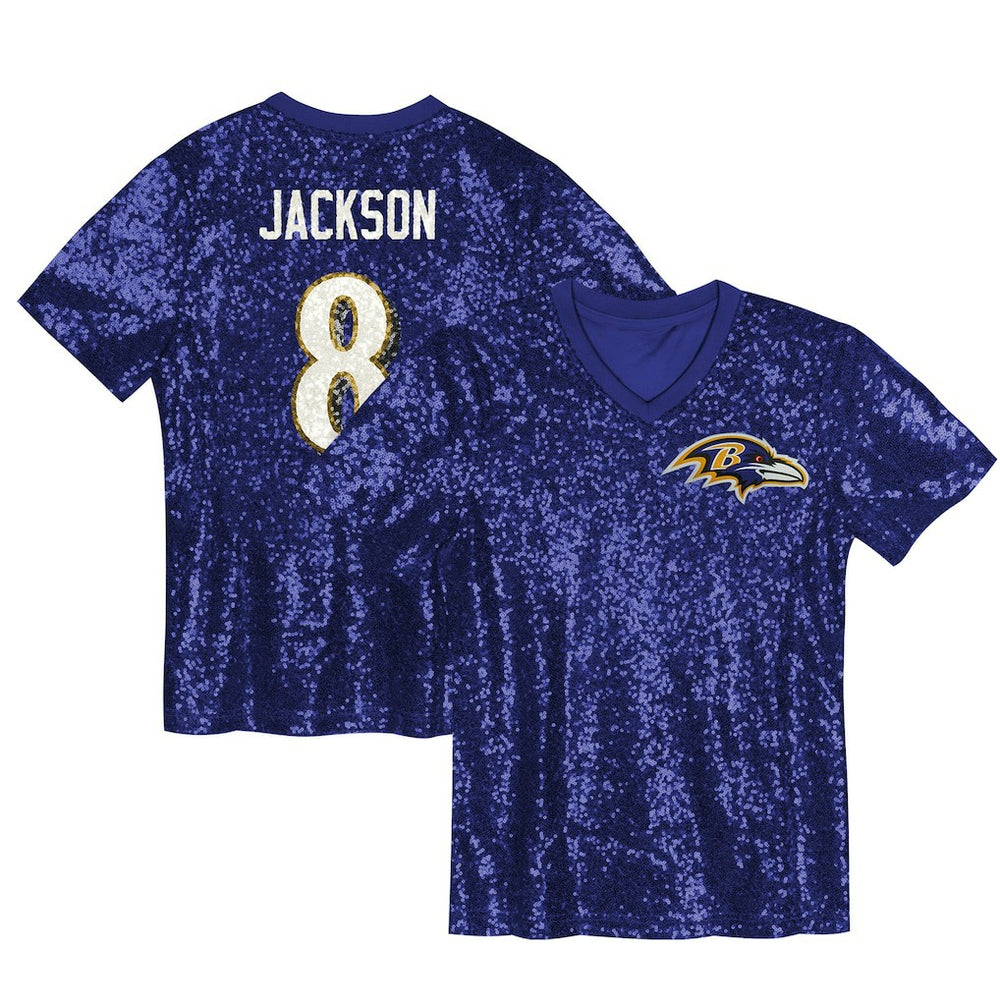 NFL Lamar Jackson Baltimore Ravens Girls Youth Sequin V-Neck Fashion Jersey - Purple on sale