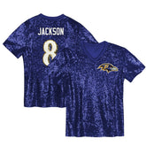 NFL Lamar Jackson Baltimore Ravens Girls Youth Sequin V-Neck Fashion Jersey - Purple on sale