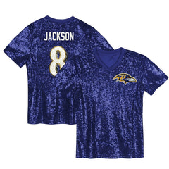 NFL Lamar Jackson Baltimore Ravens Girls Youth Sequin V-Neck Fashion Jersey - Purple on sale