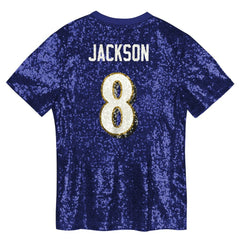 NFL Lamar Jackson Baltimore Ravens Girls Youth Sequin V-Neck Fashion Jersey - Purple on sale