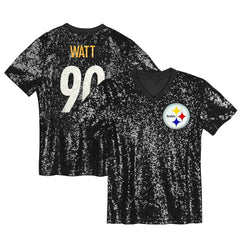 NFL T.J. Watt Pittsburgh Steelers Girls Youth Sequin V-Neck Fashion Jersey - Black outlet