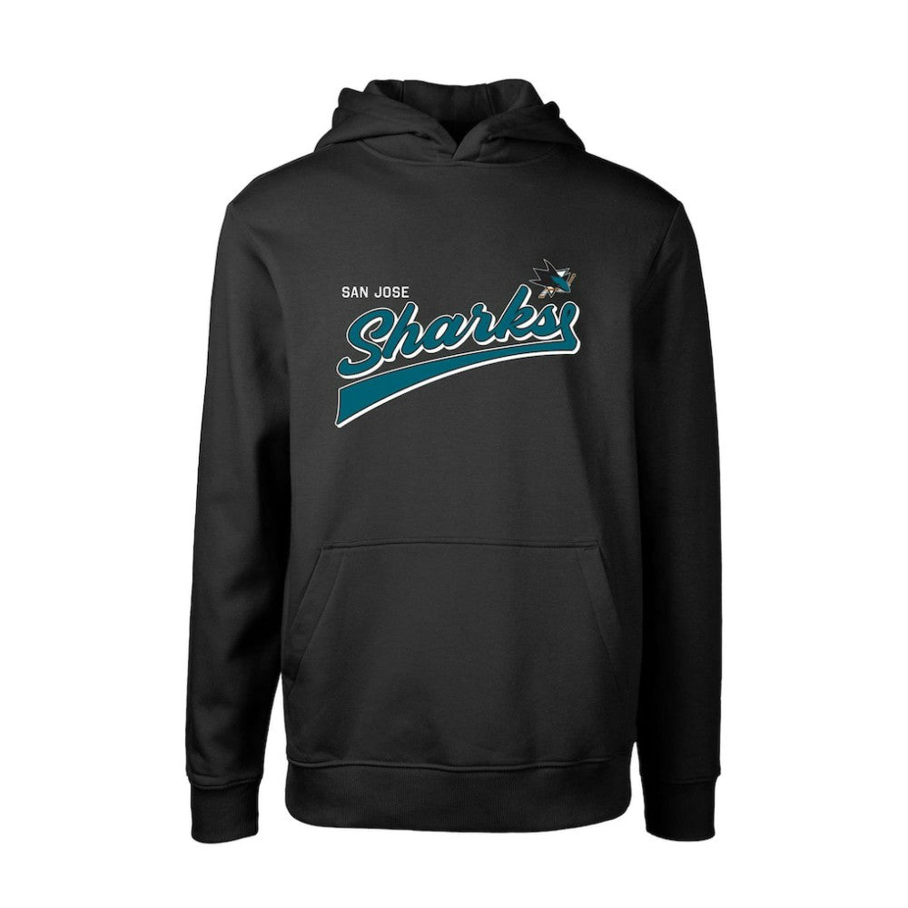 NHL San Jose Sharks Levelwear Youth Podium Retro Script Fleece Pullover Hoodie - Black