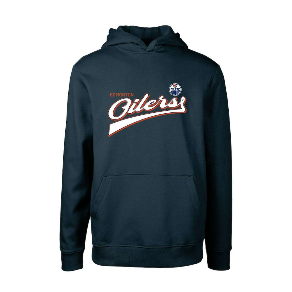 NHL Edmonton Oilers Levelwear Youth Podium Retro Script Fleece Pullover Hoodie - Navy