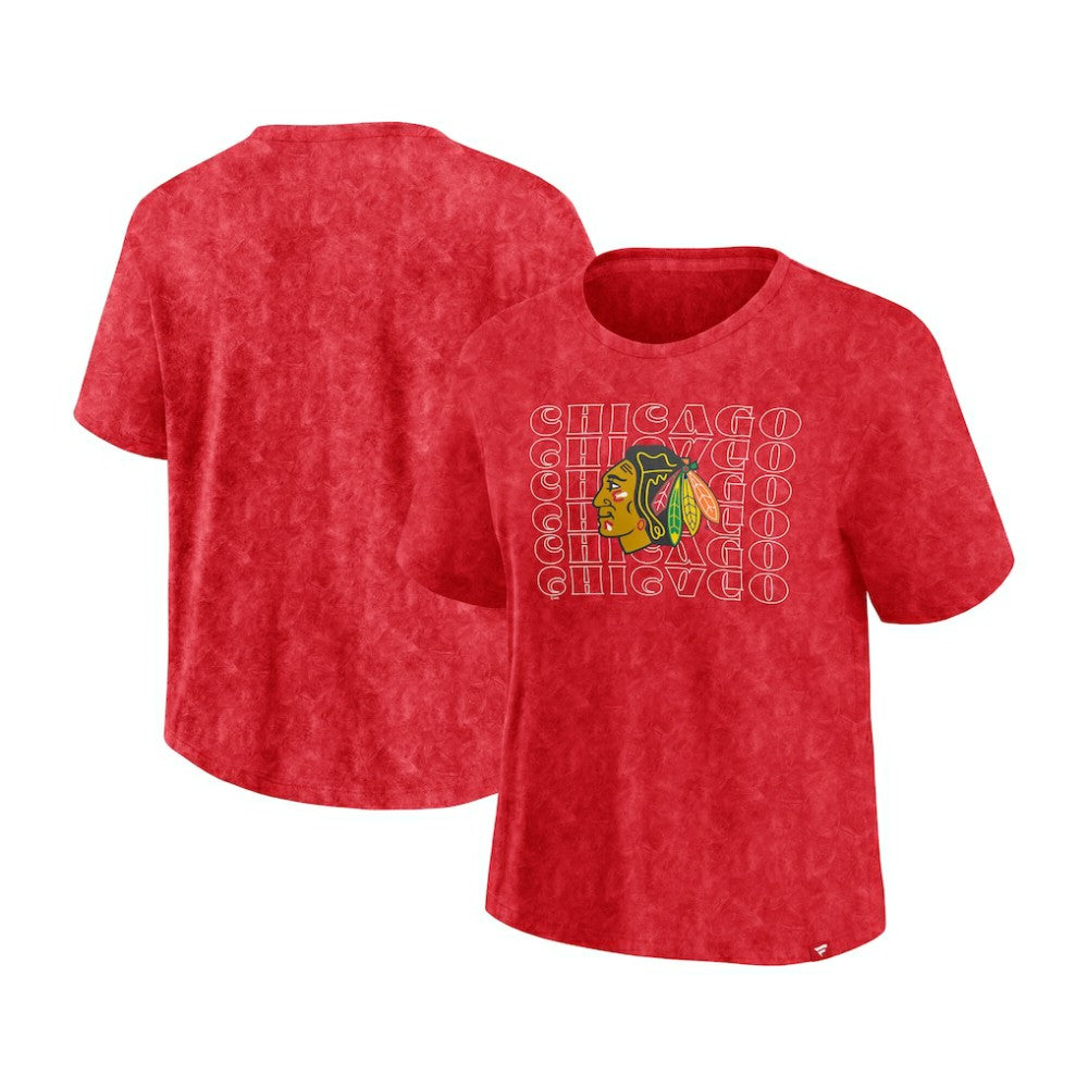 NHL Chicago Blackhawks Fanatics Women's Faded Wash T-Shirt - Red
