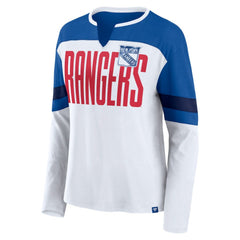 NHL New York Rangers Fanatics Women's Frozen Long Sleeve Notch Neck T-Shirt - White/Blue