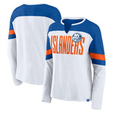 NHL New York Islanders Fanatics Women's Frozen Long Sleeve Notch Neck T-Shirt - White/Royal