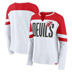NHL New Jersey Devils Fanatics Women's Frozen Long Sleeve Notch Neck T-Shirt - White/Red