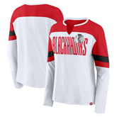 NHL Chicago Blackhawks Fanatics Women's Frozen Long Sleeve Notch Neck T-Shirt - White/Red
