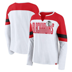 NHL Chicago Blackhawks Fanatics Women's Frozen Long Sleeve Notch Neck T-Shirt - White/Red