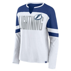 NHL Tampa Bay Lightning Fanatics Women's Frozen Long Sleeve Notch Neck T-Shirt - White/Blue