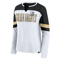 NHL Vegas Golden Knights Fanatics Women's Frozen Long Sleeve Notch Neck T-Shirt - White/Black