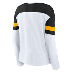 NHL Boston Bruins Fanatics Women's Frozen Long Sleeve Notch Neck T-Shirt - White/Black