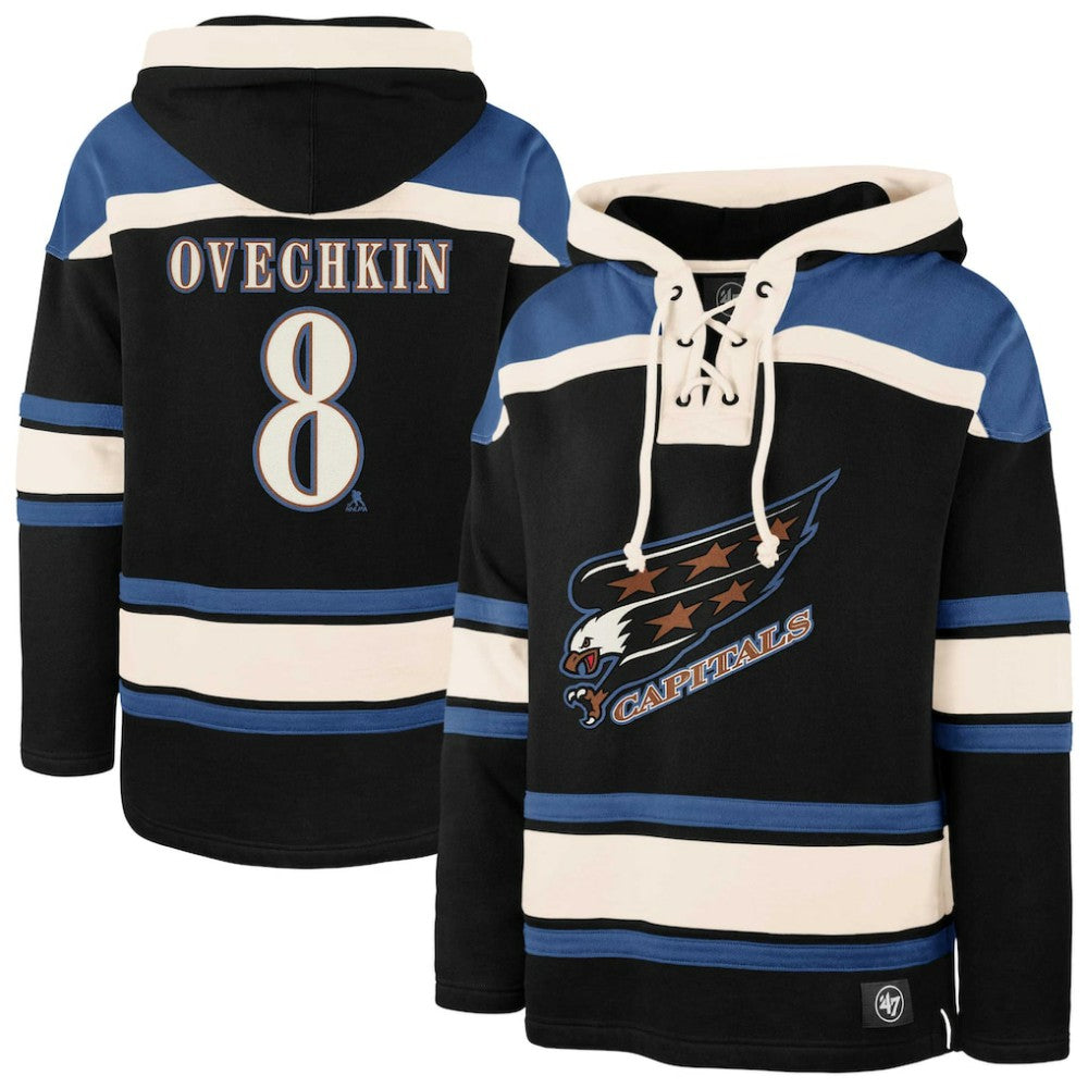 NHL Alexander Ovechkin Washington Capitals '47 Player Name & Number Lacer Pullover Hoodie - Black