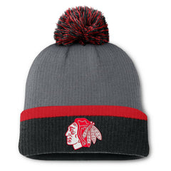 NHL Chicago Blackhawks Fanatics Women's Cuffed Knit Hat with Pom - Charcoal