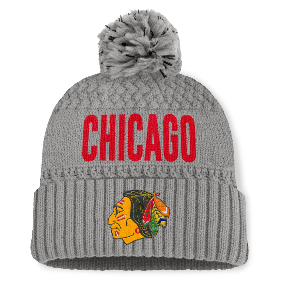 NHL Chicago Blackhawks Fanatics Women's Heritage Tilly Cuffed Knit Hat with Pom - Gray