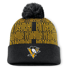 NHL Pittsburgh Penguins Fanatics Fundamental Empty Net Cuffed Knit Hat with Pom - Black