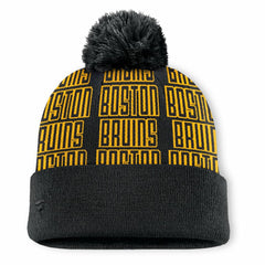 NHL Boston Bruins Fanatics Fundamental Empty Net Cuffed Knit Hat with Pom - Black