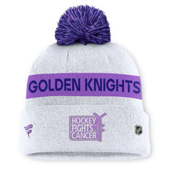 NHL Vegas Golden Knights Fanatics Hockey Fights Cancer Cuffed Knit Hat with Pom - White