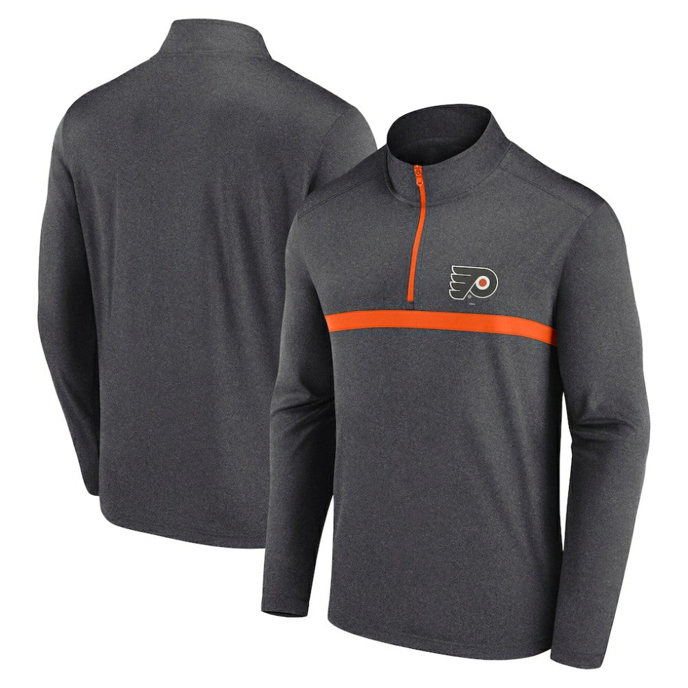 NHL Philadelphia Flyers Logo Athletic Head-to-Head Raglan Quarter-Zip Top - Heather Charcoal