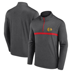 NHL Chicago Blackhawks Logo Athletic Head-to-Head Raglan Quarter-Zip Top - Heather Charcoal