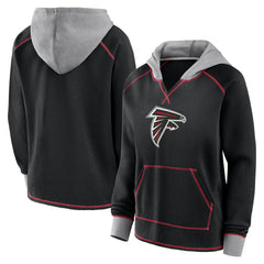 Atlanta Falcons Logo Athletic Women's Boom Fleece Pullover V-Neck Hoodie Black