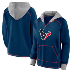 Houston Texans Logo Athletic Women's Boom Fleece Pullover V-Neck Hoodie Navy